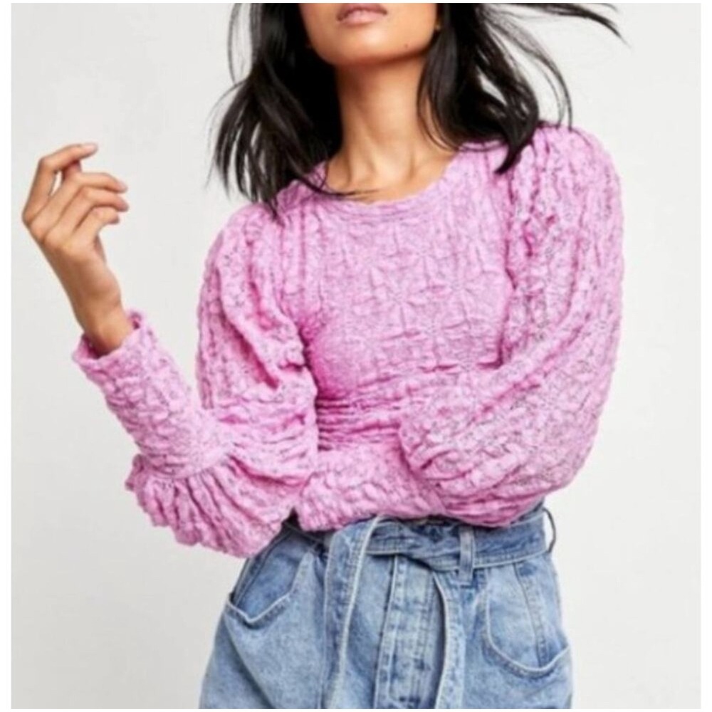Free People Tea Time Floral Lace Plumeria Pink Cutout Back Top Large OB1251902